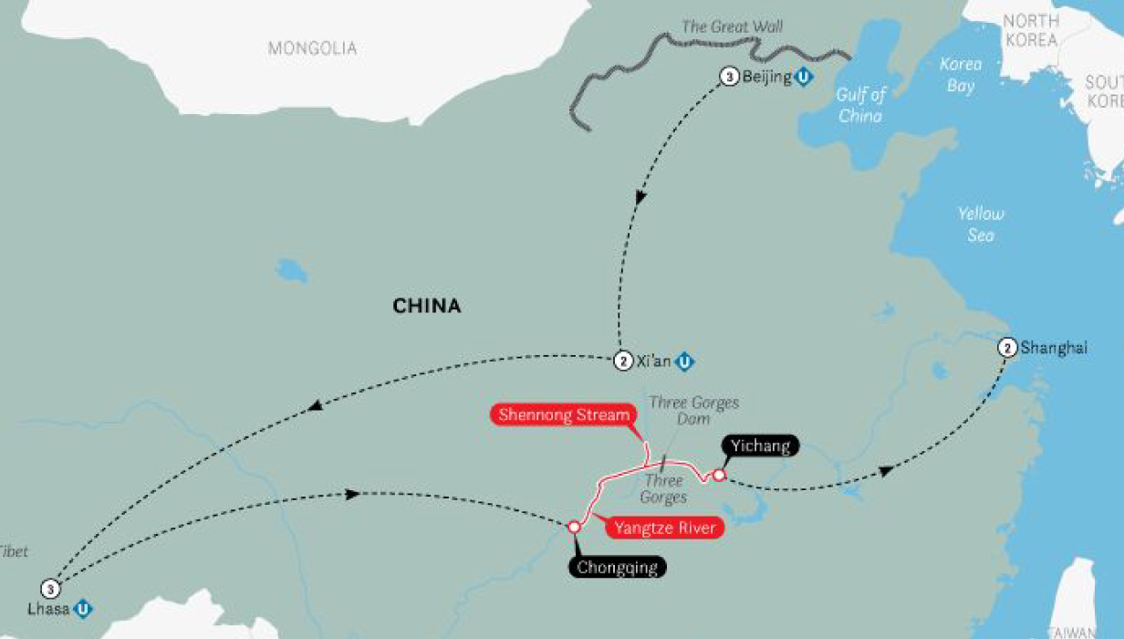 China Tibet & the Yangtze Map 